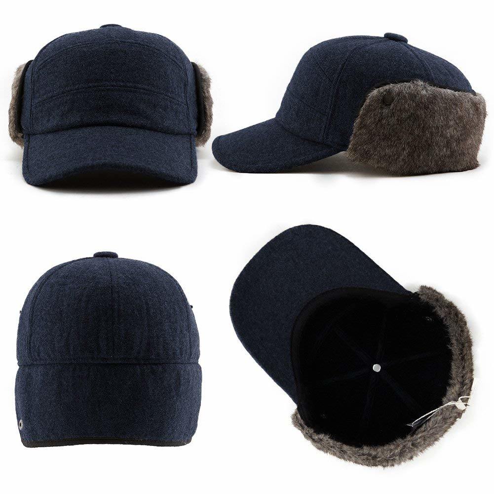 BSCI Audit Wholesale Wool Earflap Hunting Hat Fitted Soft Faux Fur Winter Baseball Cap
