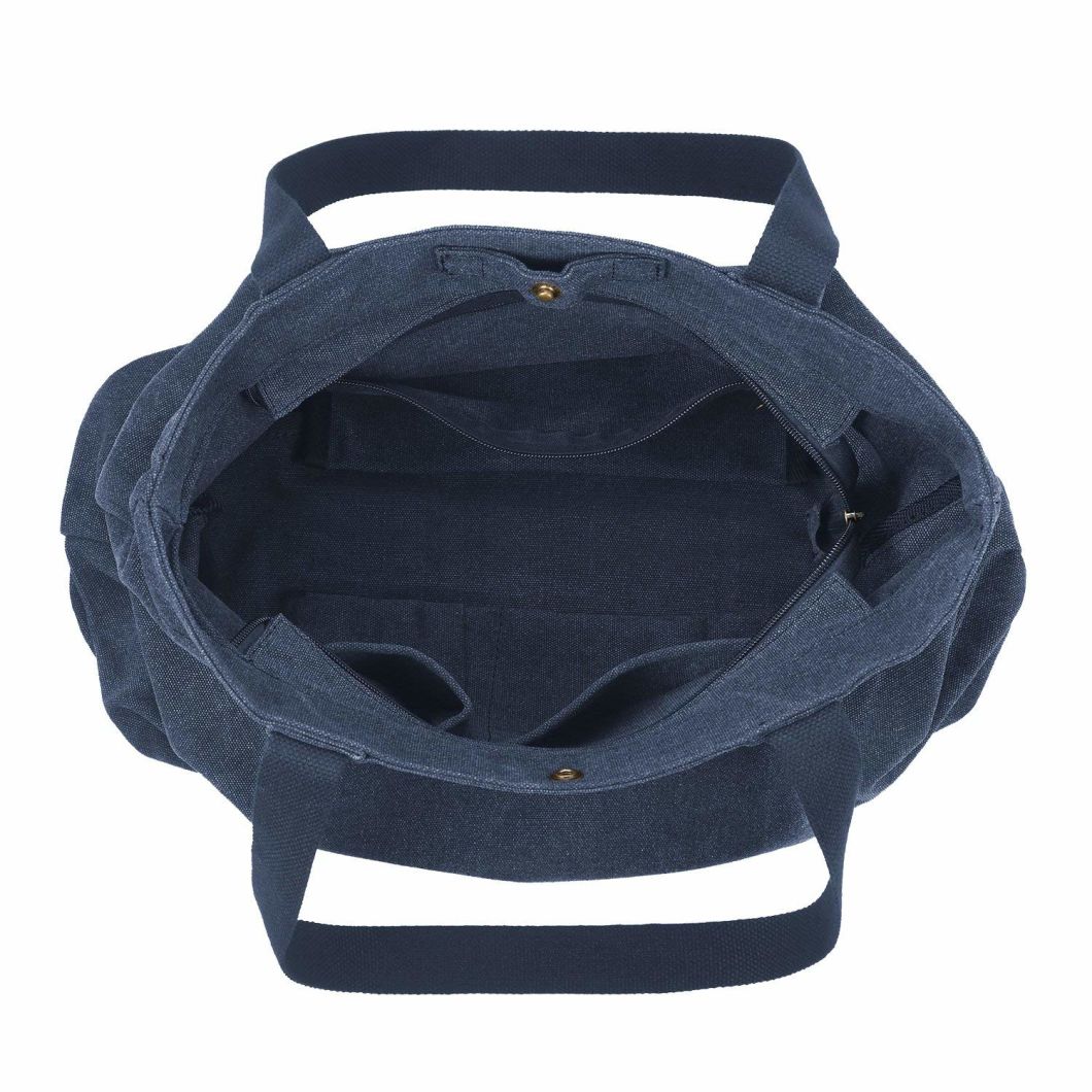 Sedex Audit Wholesale Durable Canvas Tote Bag Zip Top Closure with Press Stud Fastening for Women School Work Travel and Shopping