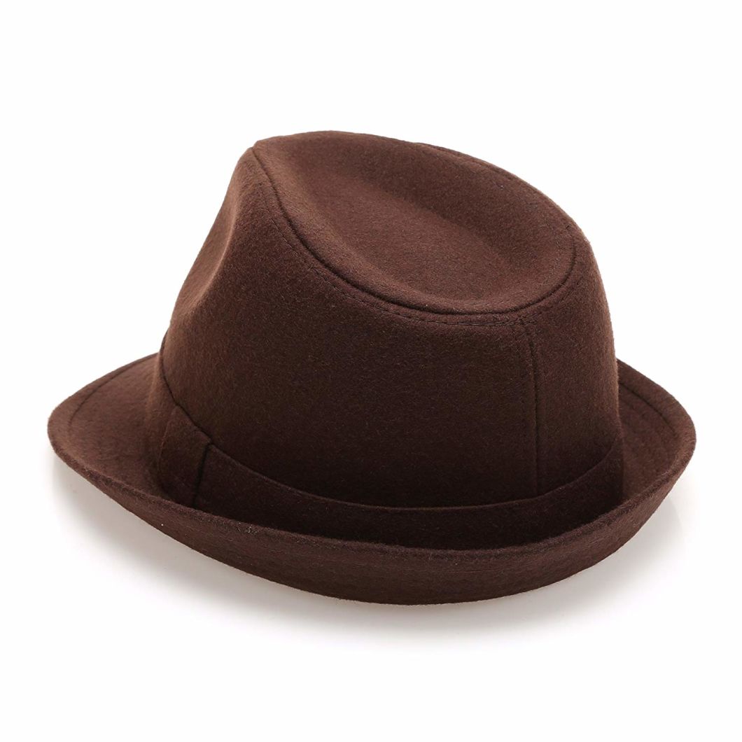 Wholesale Men's Wool Blend Short Brim Fedora Brown Trilby Hat with Band
