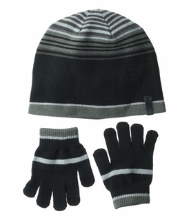 Acrylic Winter Unisex Warm Striped Beanie Knitted Hat Glove Sets