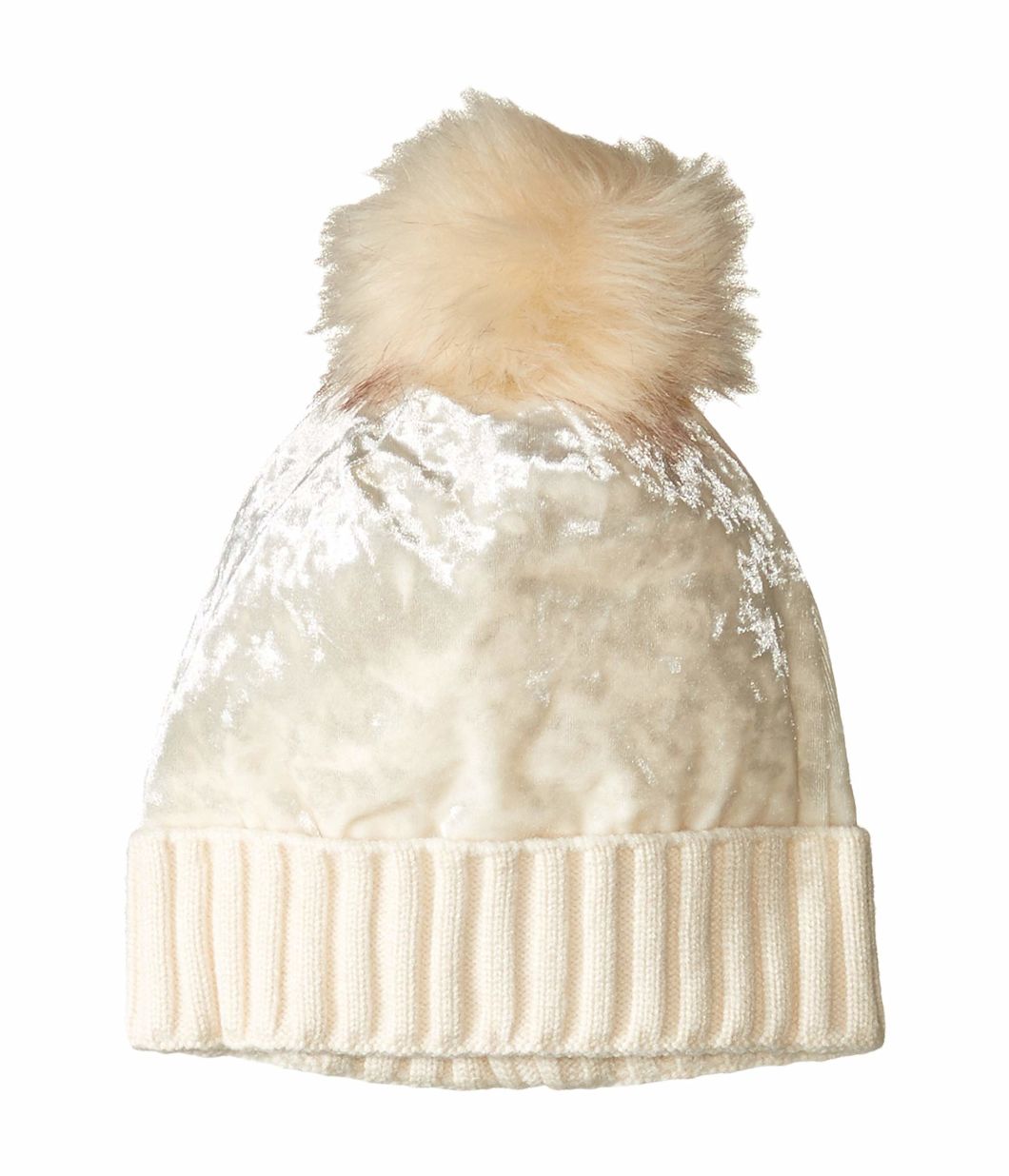 BSCI Audit Ribbed Knit Folded Cuff Crushed POM Velvet Hat