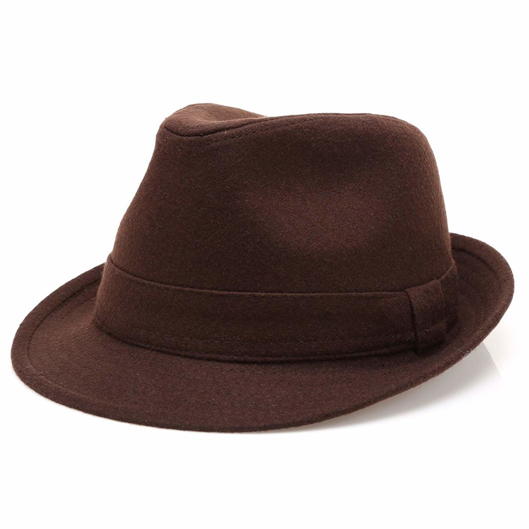 Wholesale Men's Wool Blend Short Brim Fedora Brown Trilby Hat with Band
