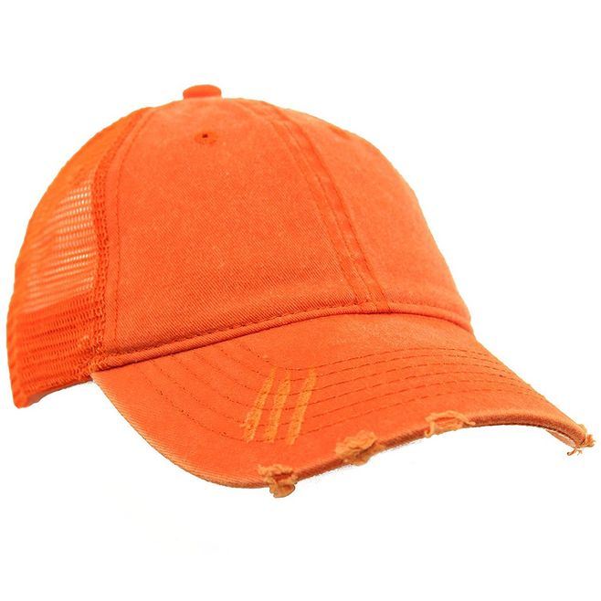 100% Cotton Short Bill Washed Distressed Truck Hat with Mesh
