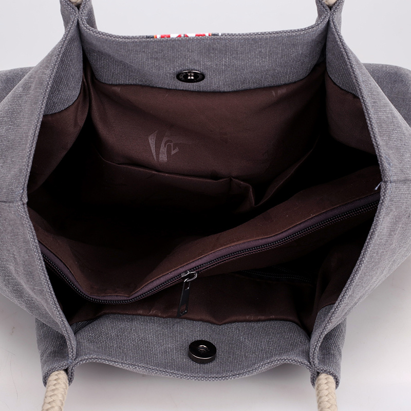 Sedex Audit Double Zipper Travel Shoulder Drawstring Cotton Tote Shopping Straps Canvas Bag