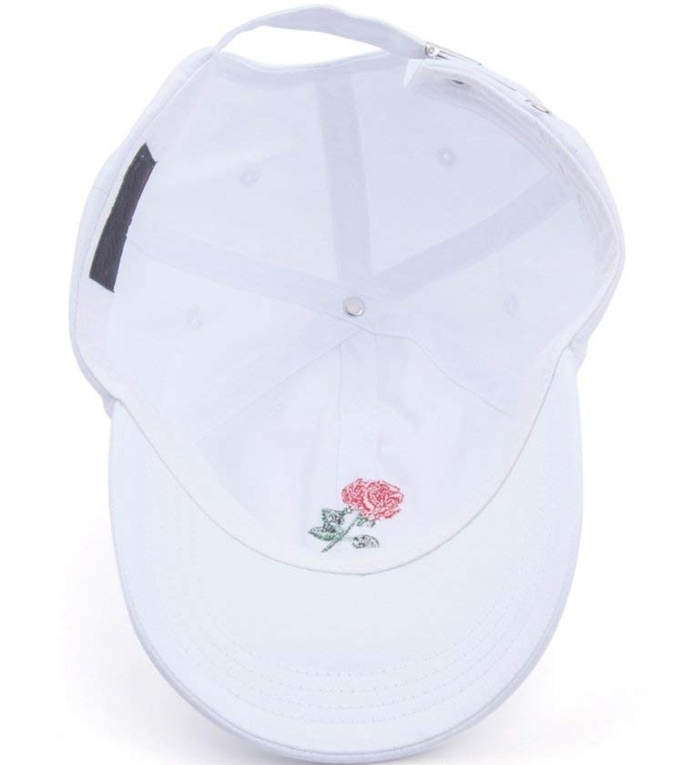 Adjustable Cotton Pattern Rose Embroidered Floral Baseball White Cap