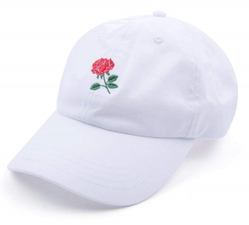 Adjustable Cotton Pattern Rose Embroidered Floral Baseball White Cap