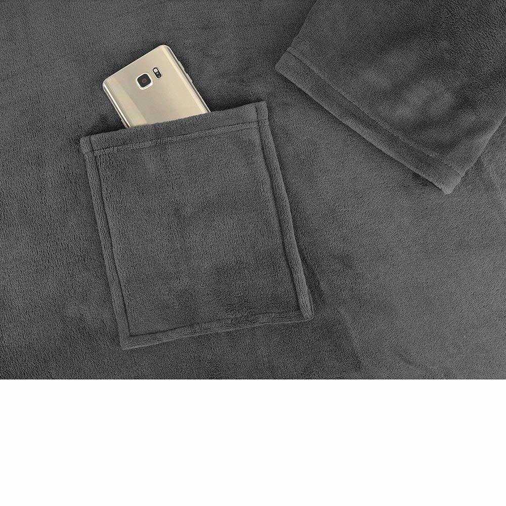 Super Soft Warm Polyester Fleece Throw Blanket with Sleeves Pocket