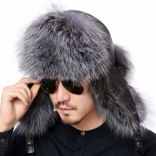 Sheep Leather Real Fox Fur Hat with Adjustable Buckle Inside