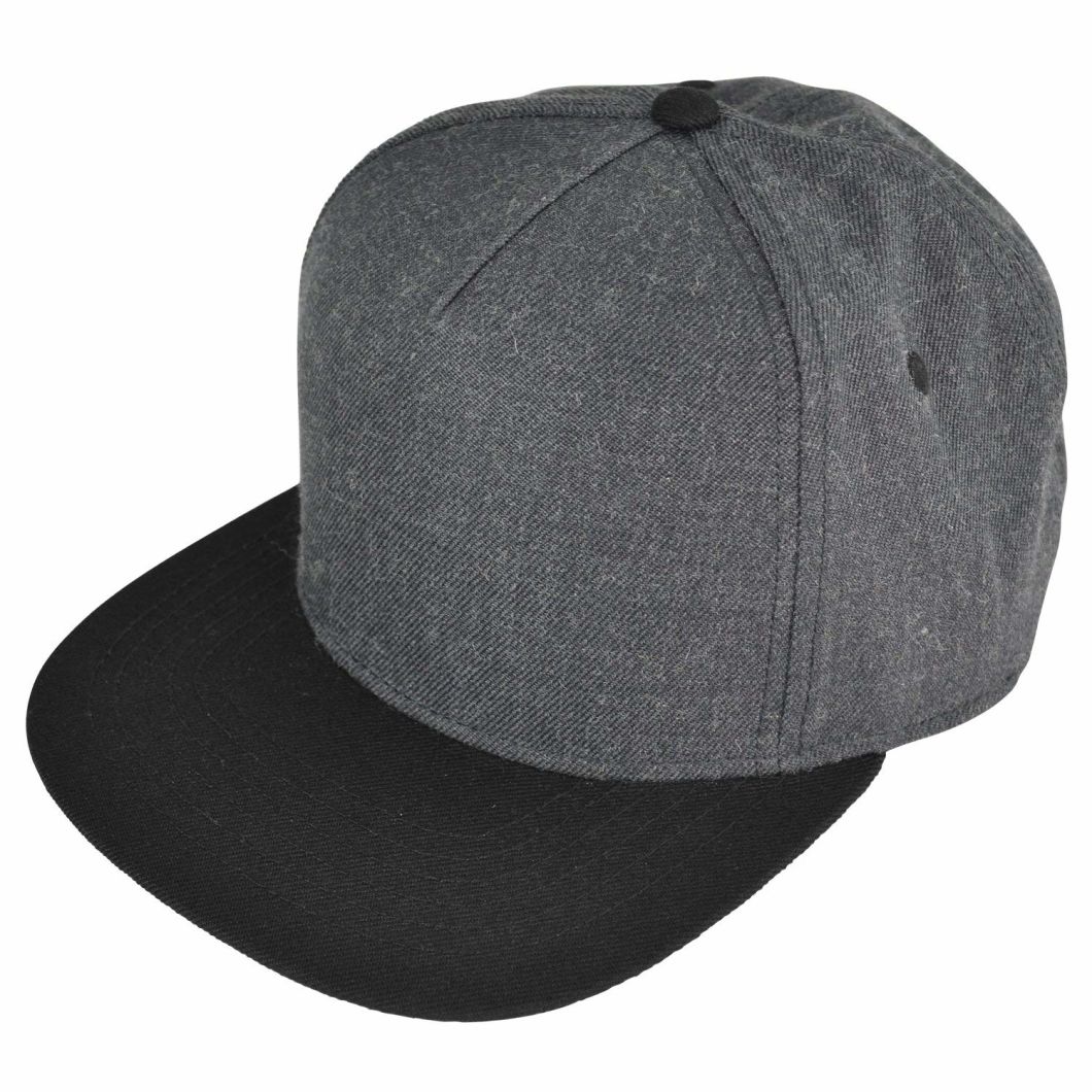 Adjustable 5-Panel Snapback Cap in China Factory with Wool Acrylic