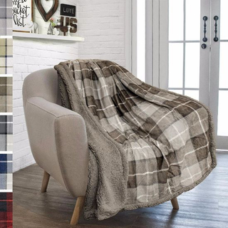 100% Polyester Super Soft Cozy Reversible Sherpa Throw Plaid Fleece Blanket