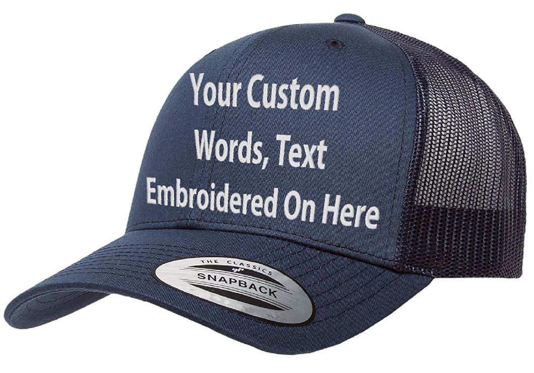 Custom Curved Bill Snapback Trucker Cap Personalized with Embroidered Text Logo