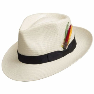 Classic Fedora Straw Hat Panama with Removable Exotic Feather