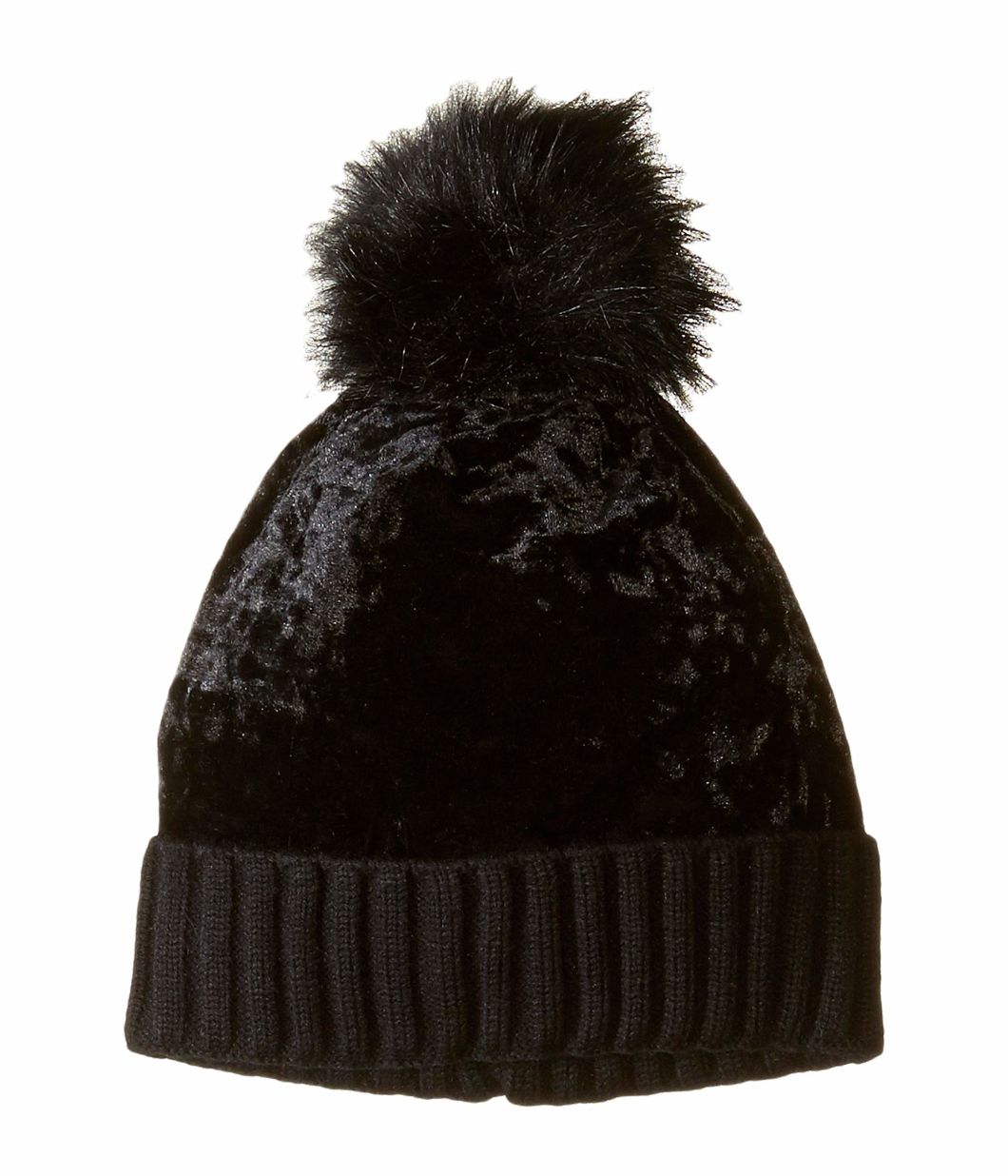 BSCI Audit Ribbed Knit Folded Cuff Crushed POM Velvet Hat