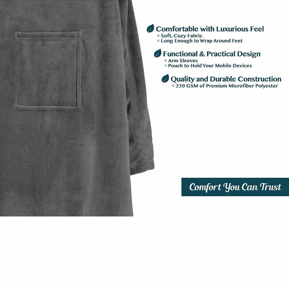 Super Soft Warm Polyester Fleece Throw Blanket with Sleeves Pocket