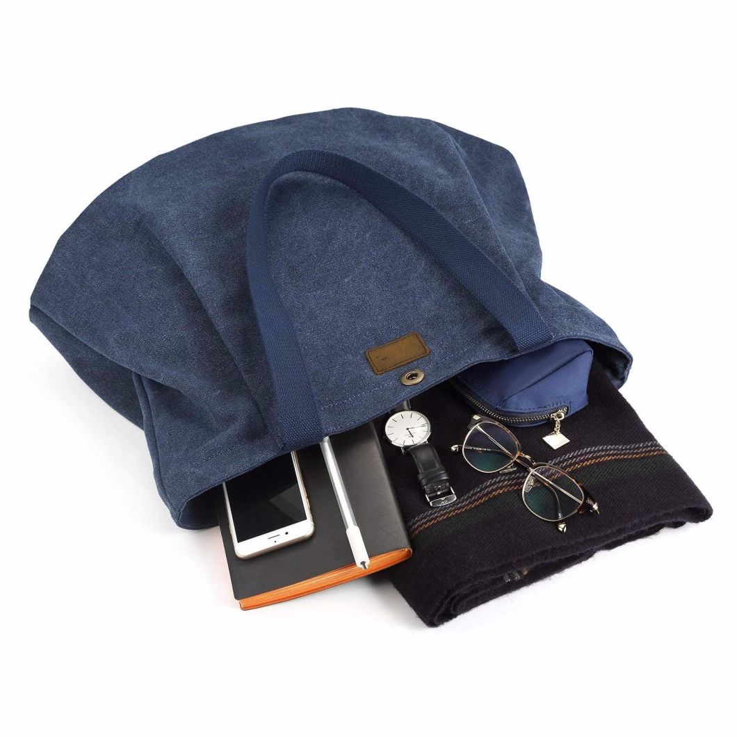 Sedex Audit Wholesale Durable Canvas Tote Bag Zip Top Closure with Press Stud Fastening for Women School Work Travel and Shopping