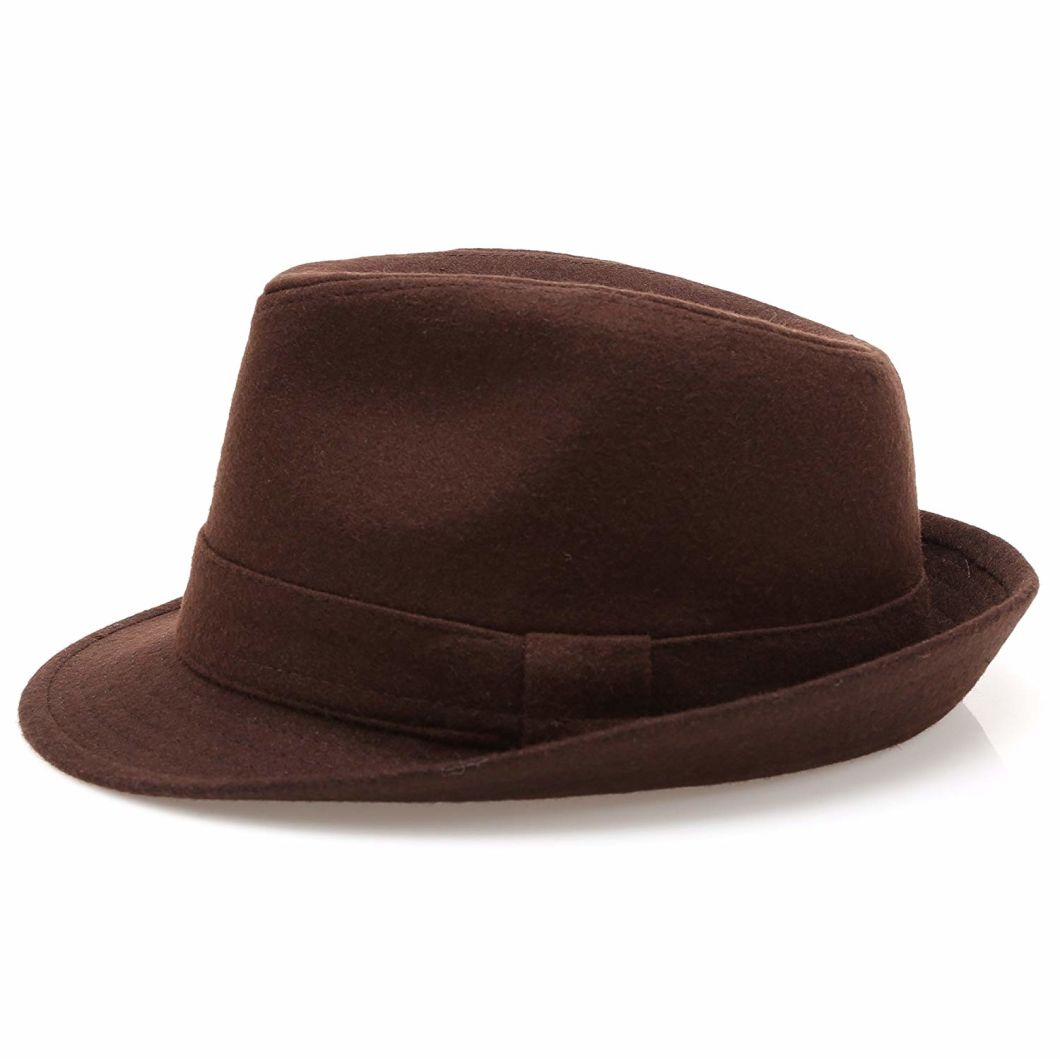 Wholesale Men's Wool Blend Short Brim Fedora Brown Trilby Hat with Band