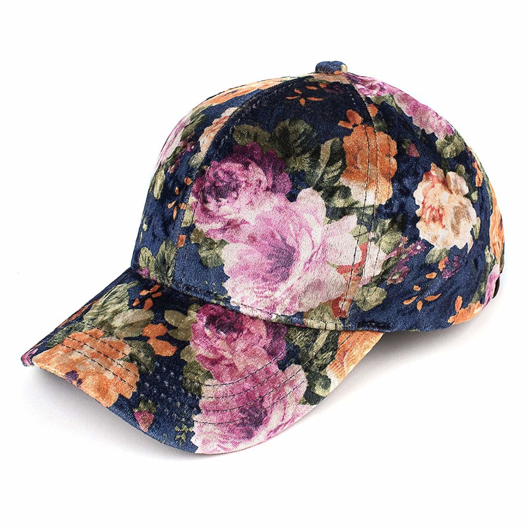Polyester Printed Baseball Cap Flower Pattern with Curved Brim