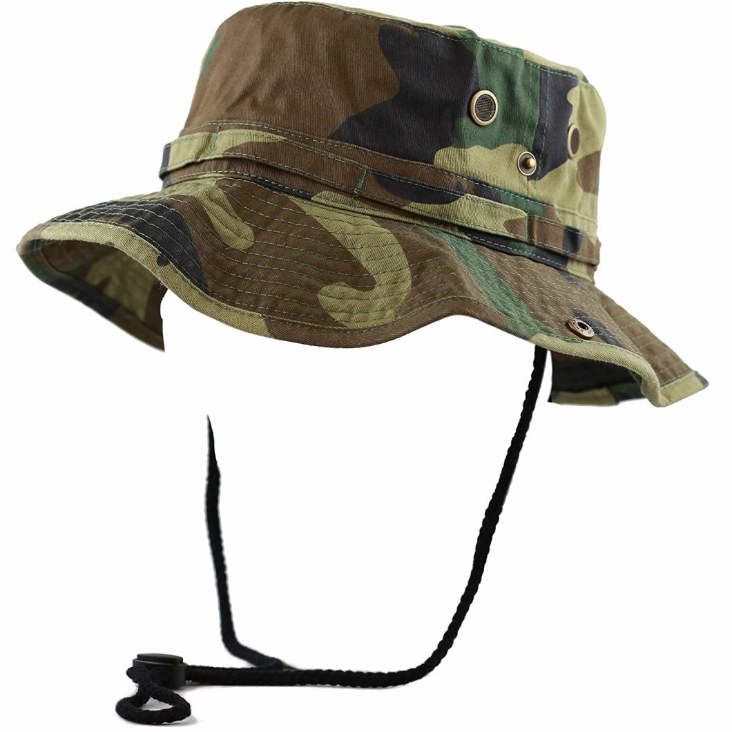 Custom Polyester Breathable Camouflage Bucket Hat Camo with String
