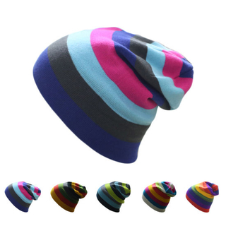 Wholesale Custom Knitted Toques Colorful Striped Winter Beanie Hat Knit