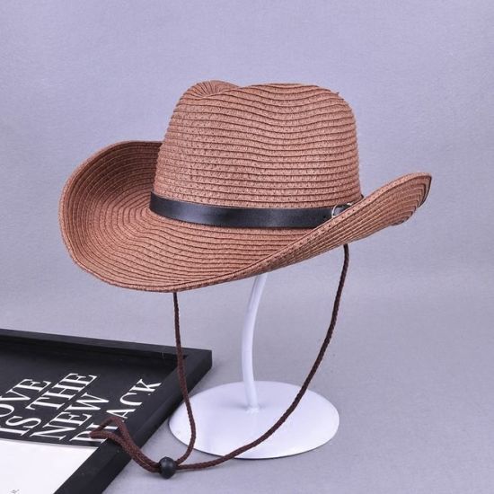 Summer Sun Hat with String Cheap Paper Straw Cowboy Hats for Men
