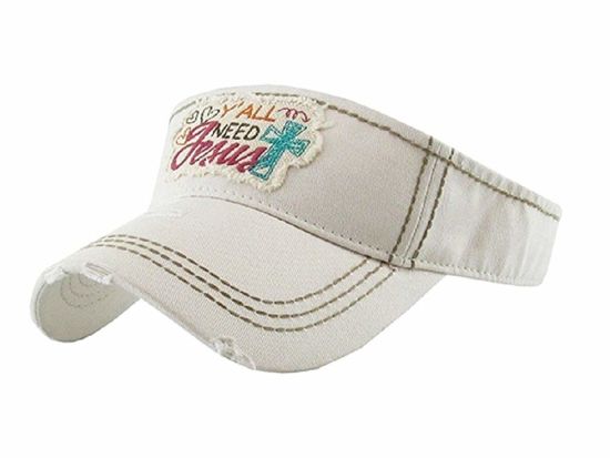 BSCI Audit Custom 100% Cotton Adjustable Jesus Cross Spiritual Vintage Distressed Visor