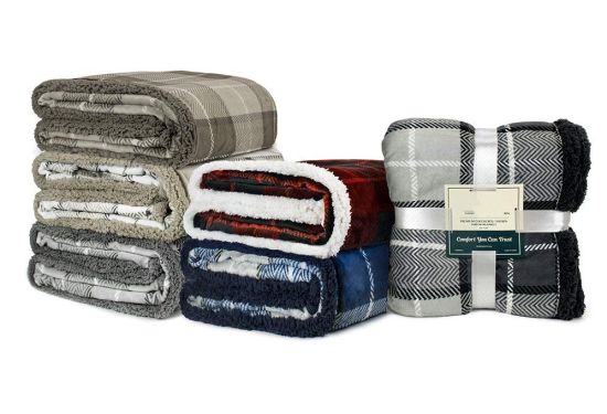 100% Polyester Super Soft Cozy Reversible Sherpa Throw Plaid Fleece Blanket