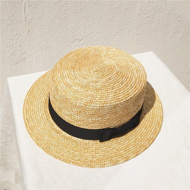 Lady Summer Panama Flat Top Straw Boater Hat with Ribbon