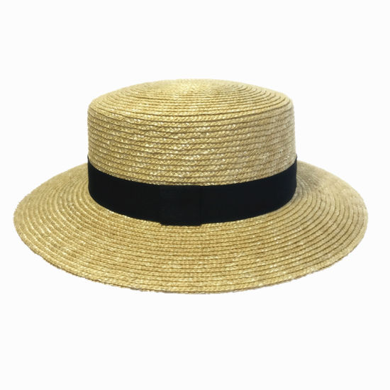 Lady Summer Panama Flat Top Straw Boater Hat with Ribbon