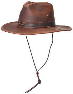 Wholesale Custom Unisex Brown Panama Cowboy Leather Hat with String
