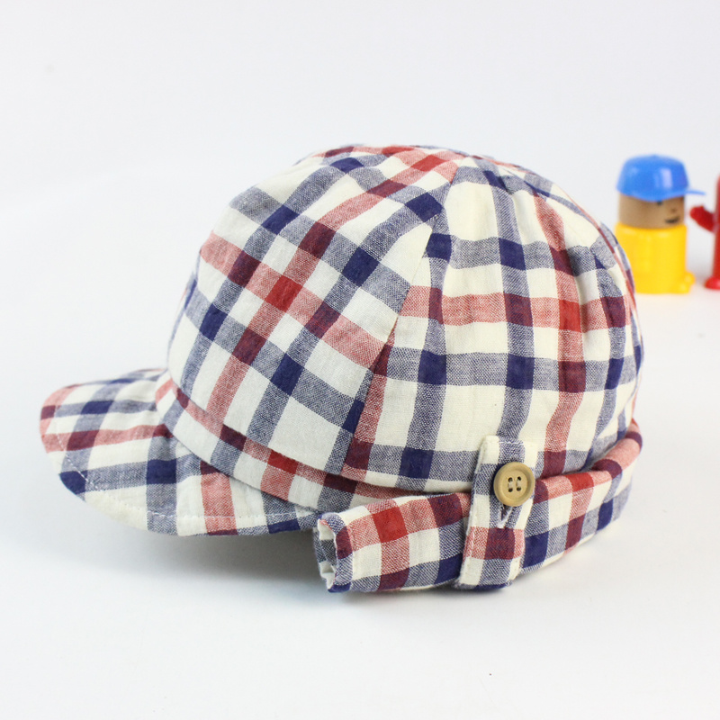 Check Gingham Summer Beach Swim Sun Protection Neck Shade Flap Hat Cap for Toddler Kids