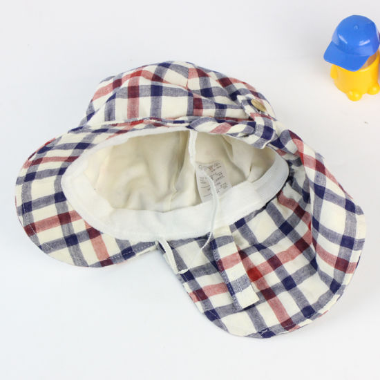 Check Gingham Summer Beach Swim Sun Protection Neck Shade Flap Hat Cap for Toddler Kids