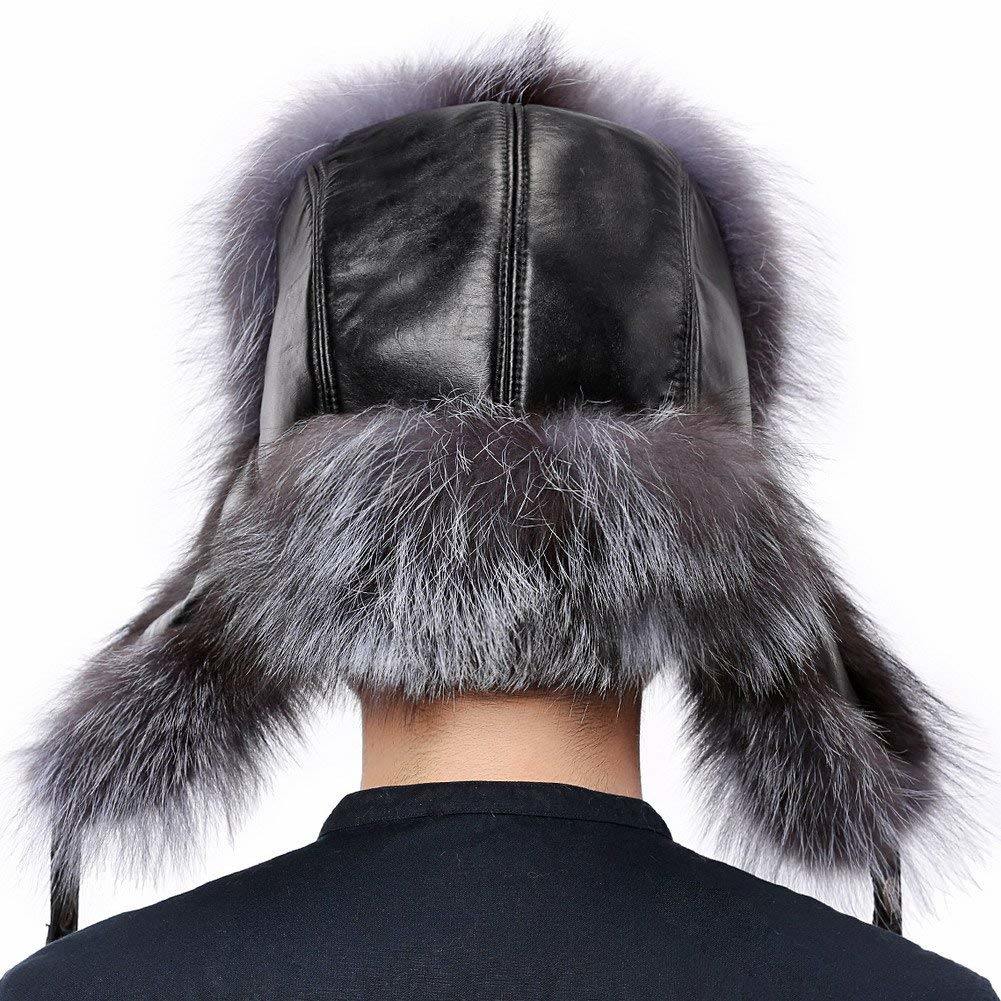 Sheep Leather Real Fox Fur Hat with Adjustable Buckle Inside