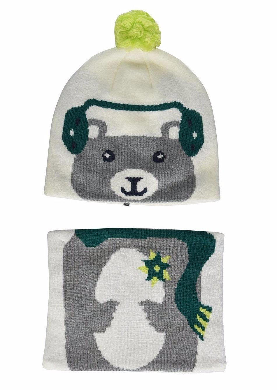 100% Acrylic Cartoon Full-Coverage POM Beanie Circular Kids Knit Scarf