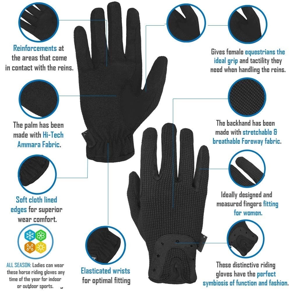 Cotton Horse Riding Gloves with Elasticated Wrists Man Women