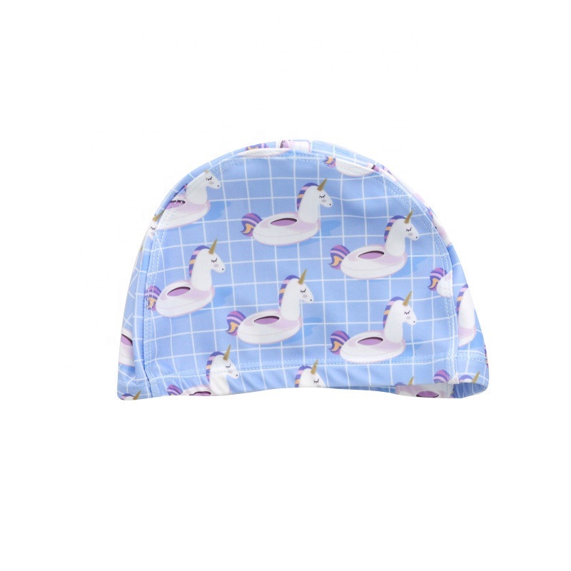 Promotional Beach Hat Custom Kid Cartoon Swimwear Fashion Lycra Swim Cap with Nylon