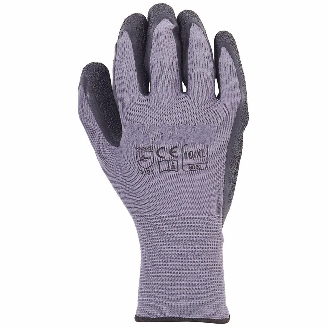 Breathable Work Gloves 100% Polyester Latex Coated Grey Nylon Gloves