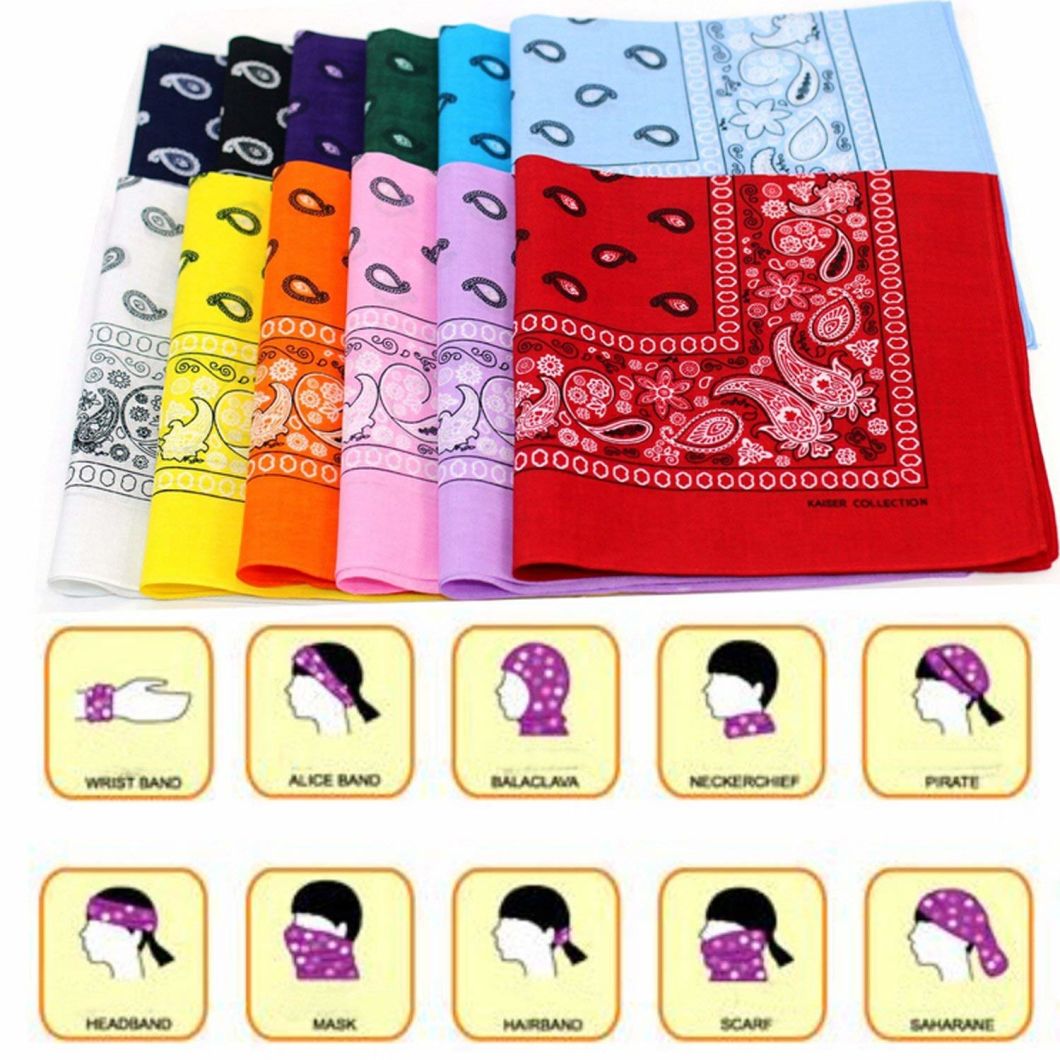 100% Cotton Fashion Accessories Double Sided Print Handkerchief Headwrap Headband Scarf Bandana