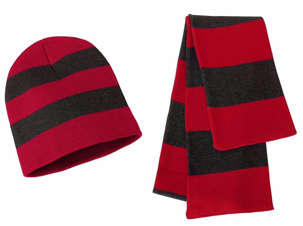 Wholesale Custom 100% Acrylic Winter Football Fan Rugby Scarf&Beanie Sets