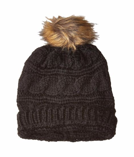 100% Acrylic Winter Warm Ribbed Edge Beanie Knitted Slouchy Pompoms Fur Hat