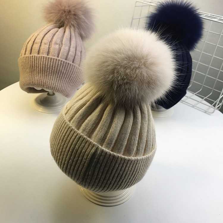 Kid's Warm Faux Fur POM Winter Crochet Knitted Beanie Hats
