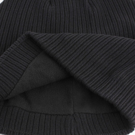 High Quality Plain Custom Color Fleece Lining Black Knitted Beanie Hat with for Wholesale