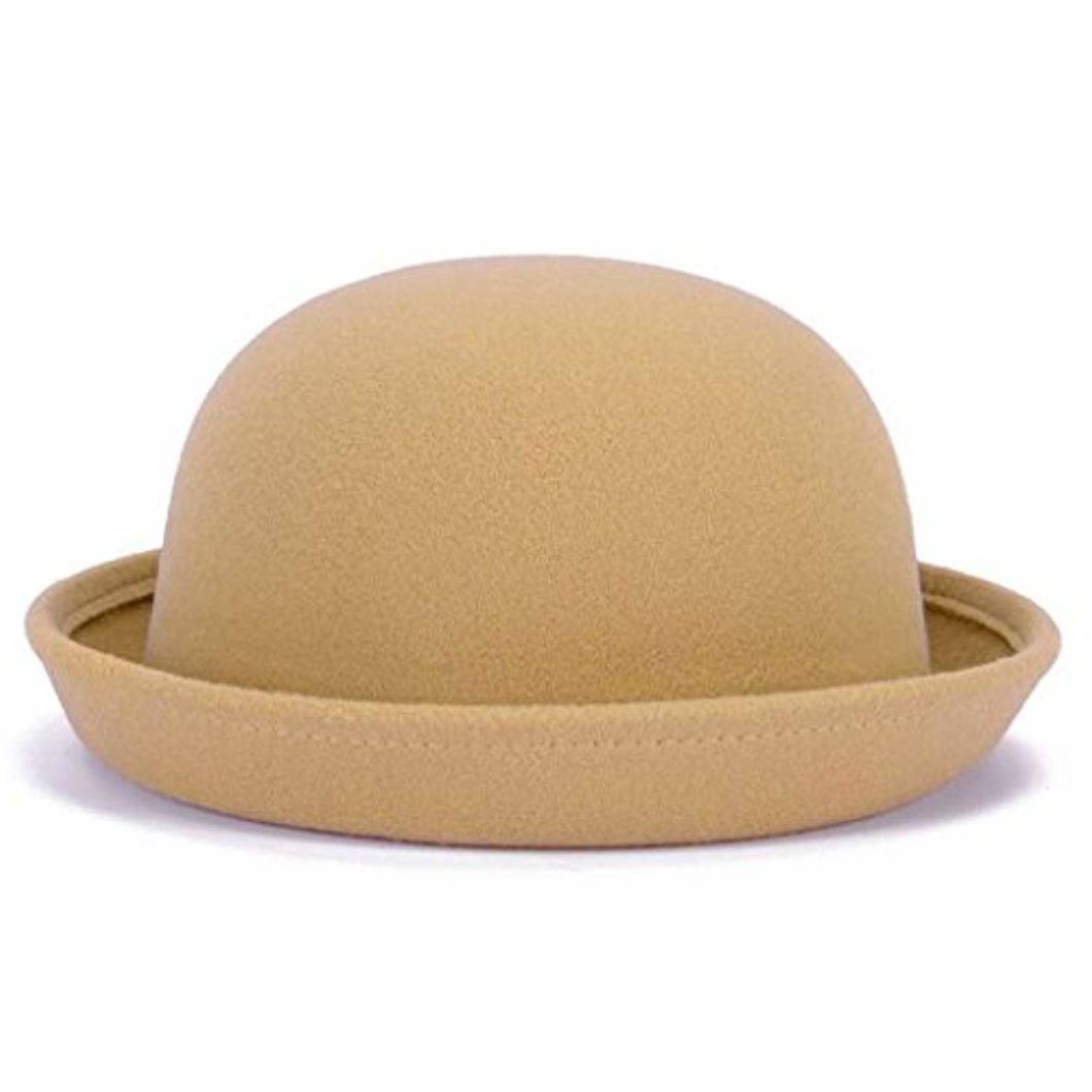 Women Roll-up Brim Fedora Bucket Classic Wool Bowler Round Hat