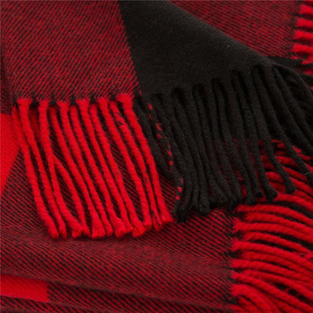 BSCI Audit Winter Warm Classic Red and Black Plaid Acrylic Woven Scarf