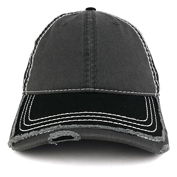 Custom Unisex Adjustable Black Distressed Cotton Baseball Type Washed Cap