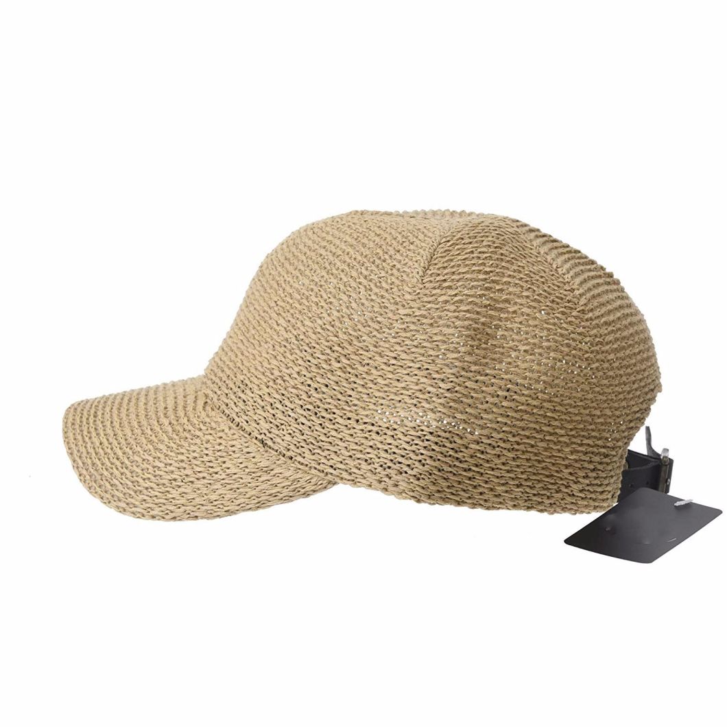 Sedex Audit Adjustable Mesh Baseball Type Summer Paper Straw Cap with Faux Leather Back Strap