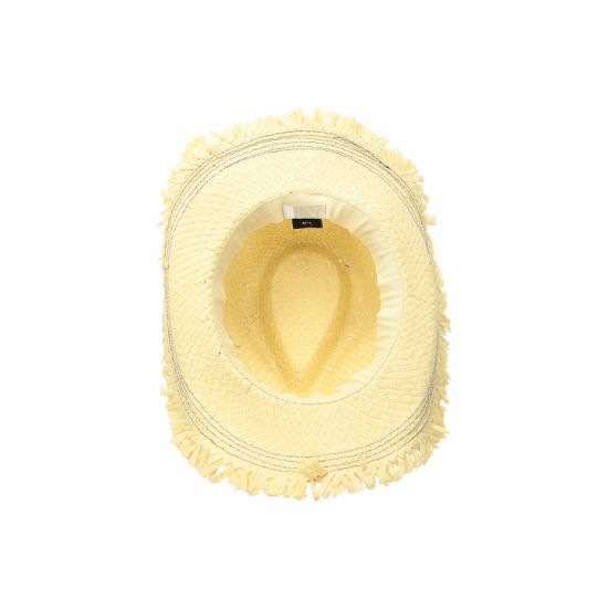 Fedora Star Print Band Straw Beach Hat with Contrasting Stitching