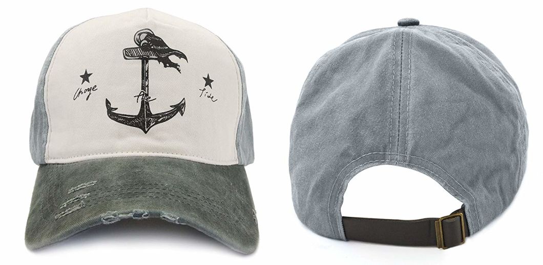 BSCI Audit 100% Cotton Adjustable Pirate Ship Anchor Pattern Distressed Baseball Printing Cap