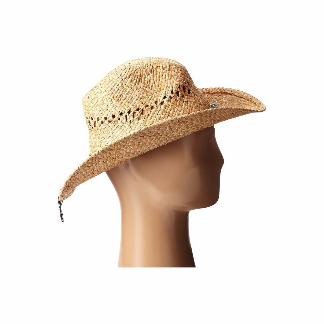 Hatband Featuring Turquoise Silver-Tone White Beads Breathable Straw Cowgirl Hat