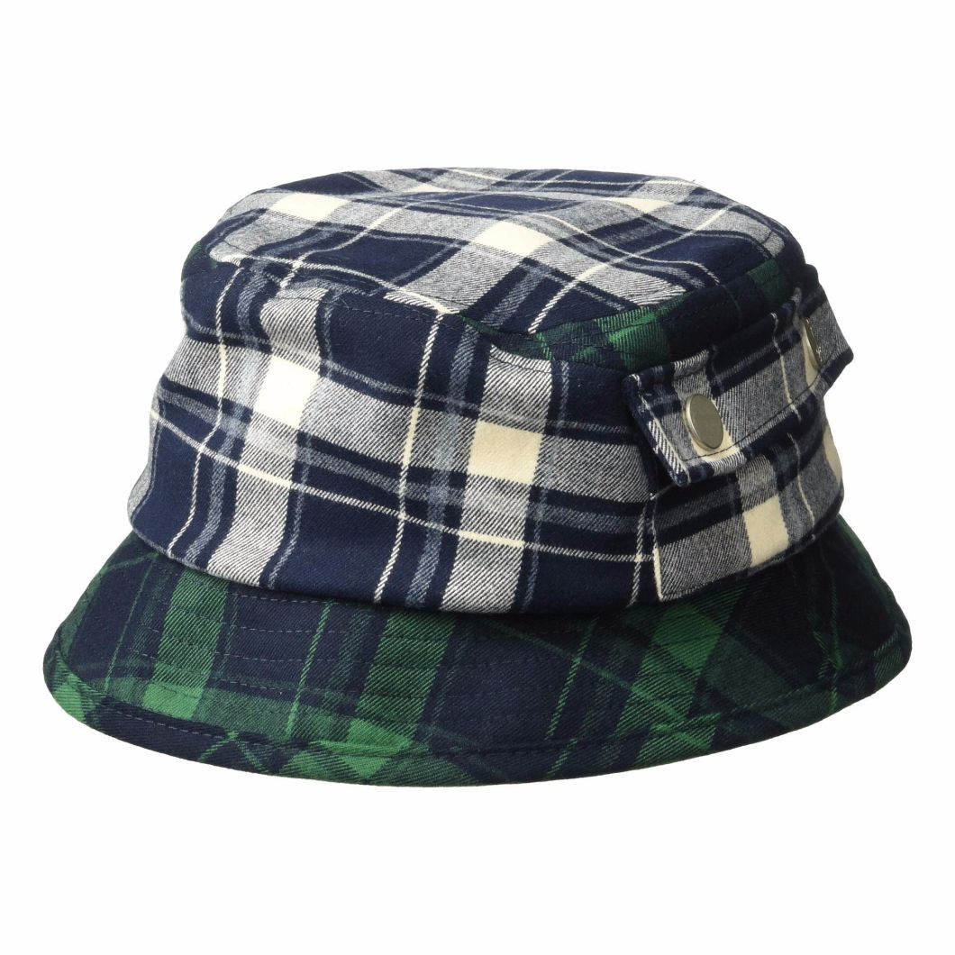 Polyester Plaid Flannel Downturned Brim Bucket Terry Towelling Hat