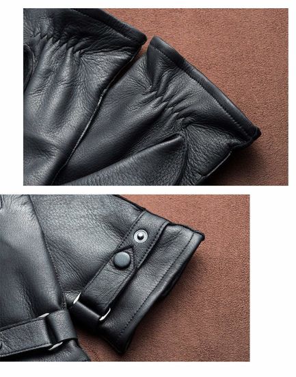 Winter Warm Classical Black Gloves Men′s Luxury Deerskin Gloves Leather